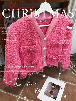 国内现货韩代tempting重工手工编织流苏v领单排扣小香风开衫外套