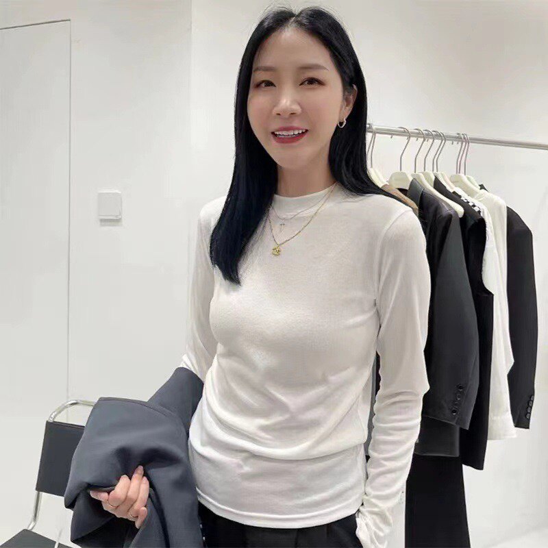 老板娘同款小立领加厚婴儿绒螺纹棉打底衫女士加绒保暖百搭上衣女