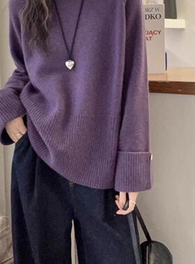 胖mm大尺码3000斤2987492秋冬新款圆领针冬织衫女秋4慵懒风百搭毛