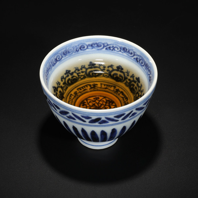 大明永乐青花鸡心杯 仿古瓷器古董古玩景德镇茶具手工茶杯品茗杯