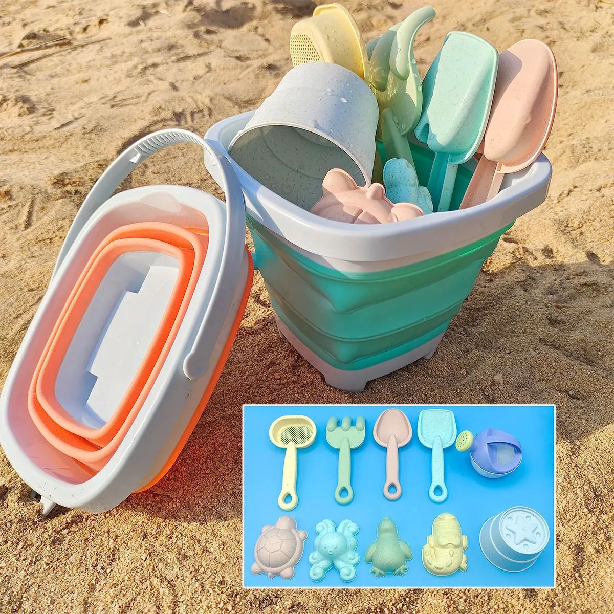 11/5/1 PCS Beach Sand Play Water Set Folding Bucket Summer T