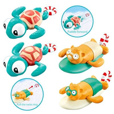 Pull String Baby Bath Toy Pull Go Sea Turtle Cute Surfing Sw