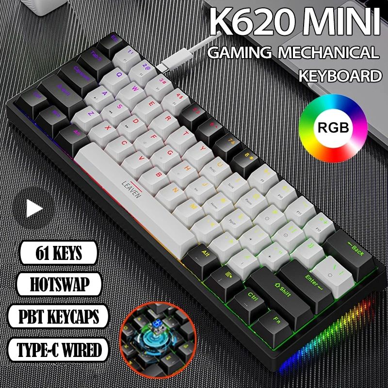 K620 Mini Backlit RGB Gaming Mechanical Keyboard Gamer Mecha