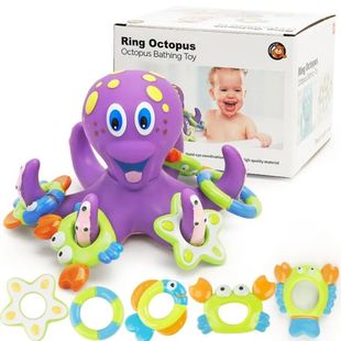 Floating Purple Octopus Bath Toys for Toddlers with 3 Hoopla