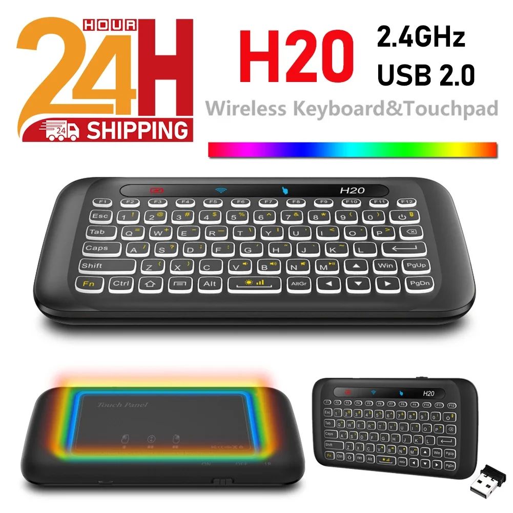 H20 Mini Full Touch Screen 2.4GHz Air Mouse Touchpad Backlig