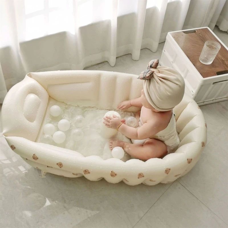 Cartoon Pattern Baby Inflatable Bathtub 90x55x30cm Foldable