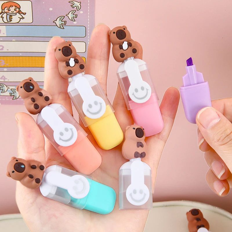 6Pcs/Set Cute Capybara Highlighter Pen Set Cartoon Markers S