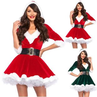 Women's Mrs Claus Costume Christmas Santa Dress Red Velvet O