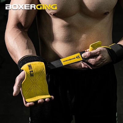 Cowhide Gym Gloves Grips Anti-Skid Weight Power Belt Lifting