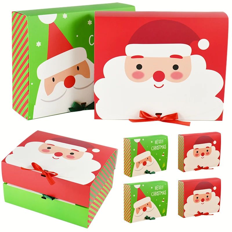 1/2/5pcs Merry Christmas Gift Packing Boxes With Ribbon Sant