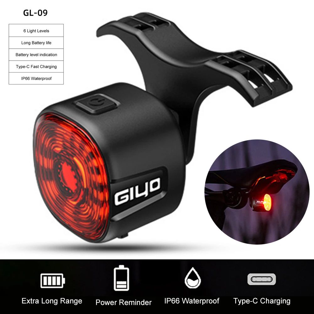 GL09S Auto Brake Sensing Bicycle Tail Light -USBRechargeable