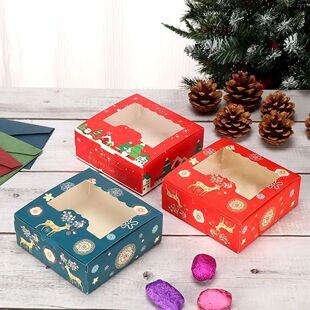 10pcs Christmas Cardboard Cake Boxes 4 Cup Cake Packaging Bo