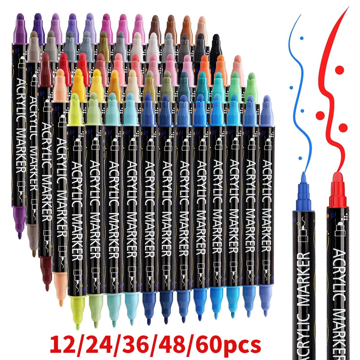 12/24/36/48/60 Colors Dual Tip Acrylic Paint Pens Markers  f