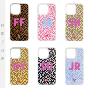 fille韩国代购 甜美全包手机壳 ins风撞色豹纹透明壳可定制字母个性
