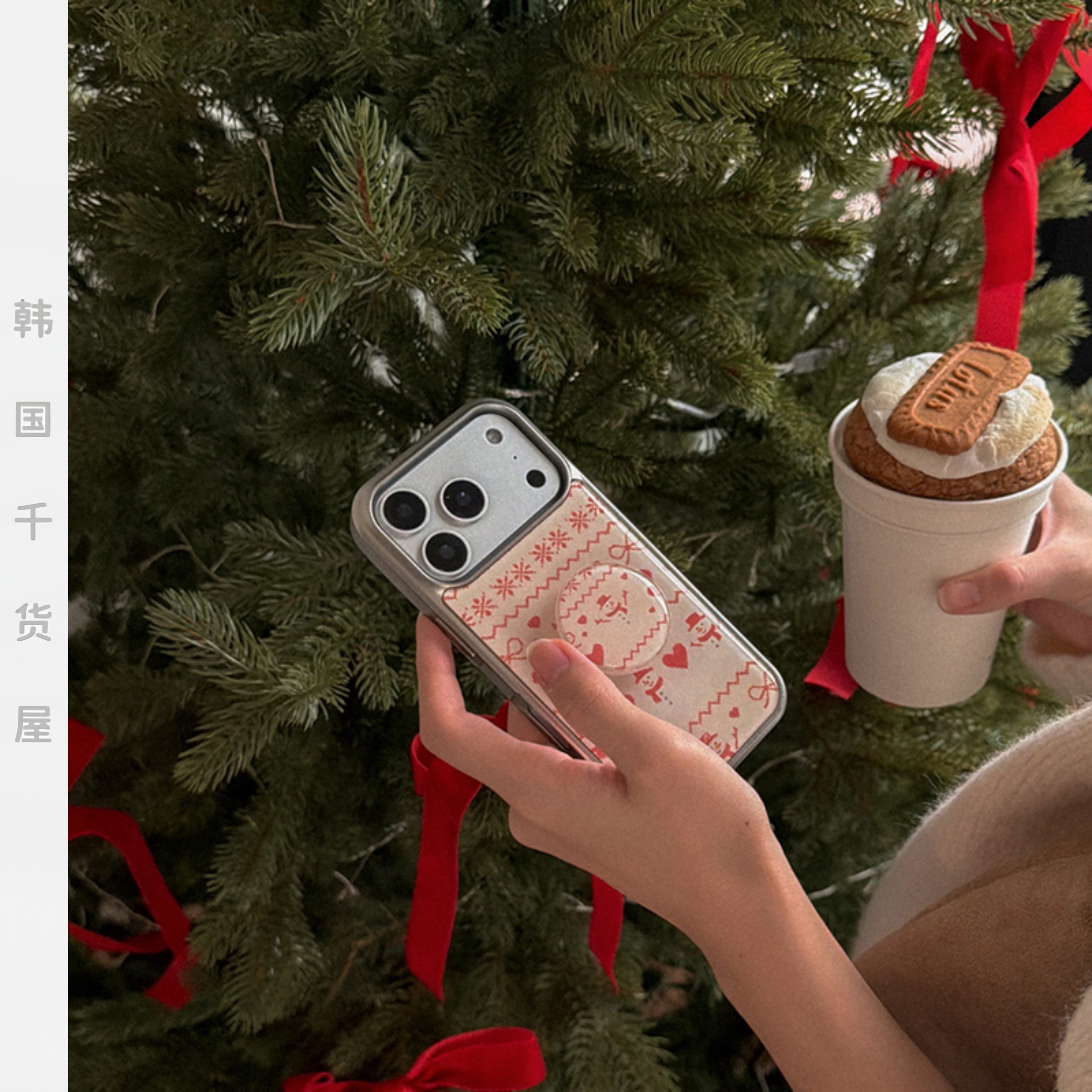 mademoment韩国代购ins风圣诞小雪人银边滴胶壳全包手机壳黑边壳