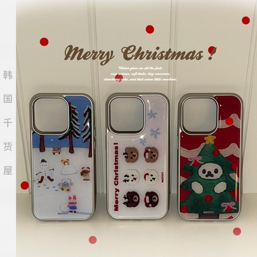 mazzzzy韩国代购圣诞限量款可爱圣诞树小熊雪人银边手机壳磁吸壳