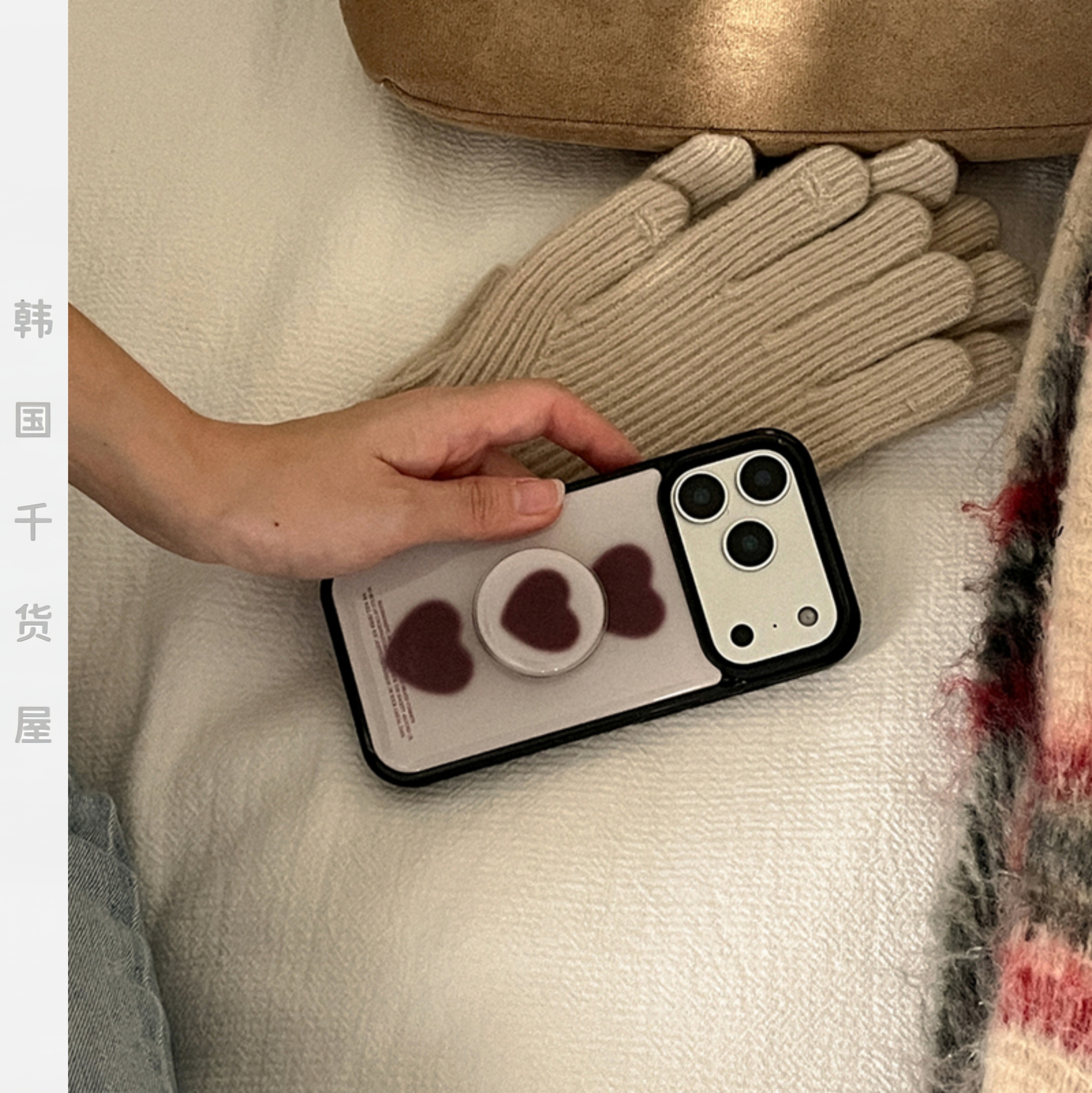 mademoment韩国代购ins风撞色爱心银边滴胶壳全包手机壳黑边硬壳