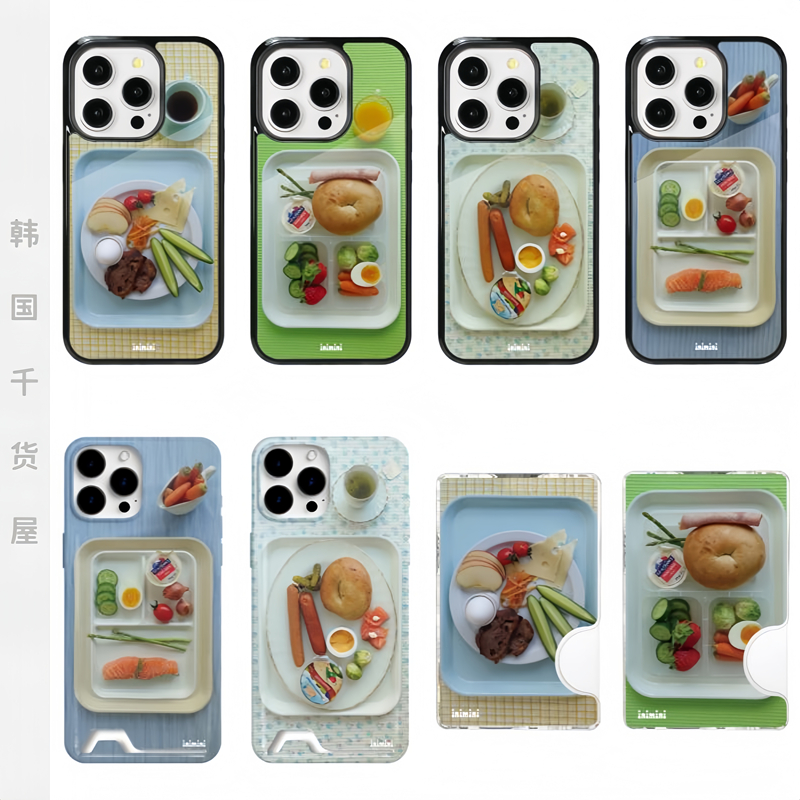 inimini韩国代购创意个性餐盘食物黑边磁吸壳插卡菲林壳ins手机壳