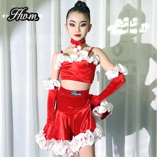 红舞魅拉丁舞服女童新款高级感丝绒少儿童节日演出表演比赛舞蹈服