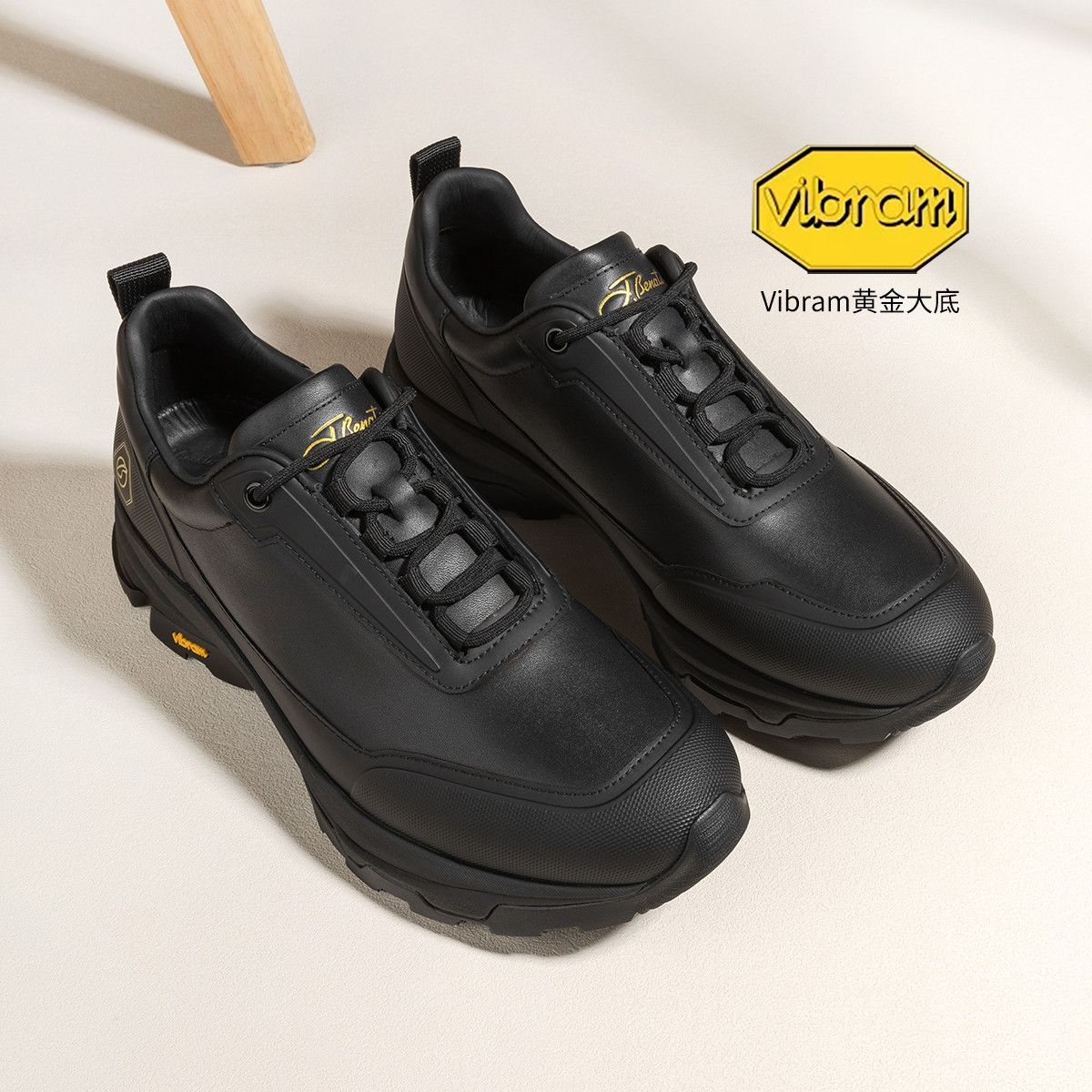 宾度新款上架牛皮革(皮里/绒里)纯色简约舒适系带男士户外休闲鞋