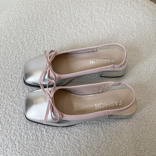 方头浅口后空包头玛丽珍凉鞋 女蝴蝶结单鞋 甜美减龄2025春夏季 新款