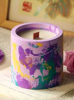 原创手作紫色抽象艺术杯蜡大豆蜡无烟无味客厅持久留香大号扩香