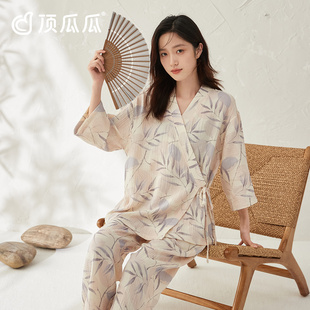顶瓜瓜睡衣女款 纯棉春夏季 双层纱七分袖 中国风可外穿家居服套装