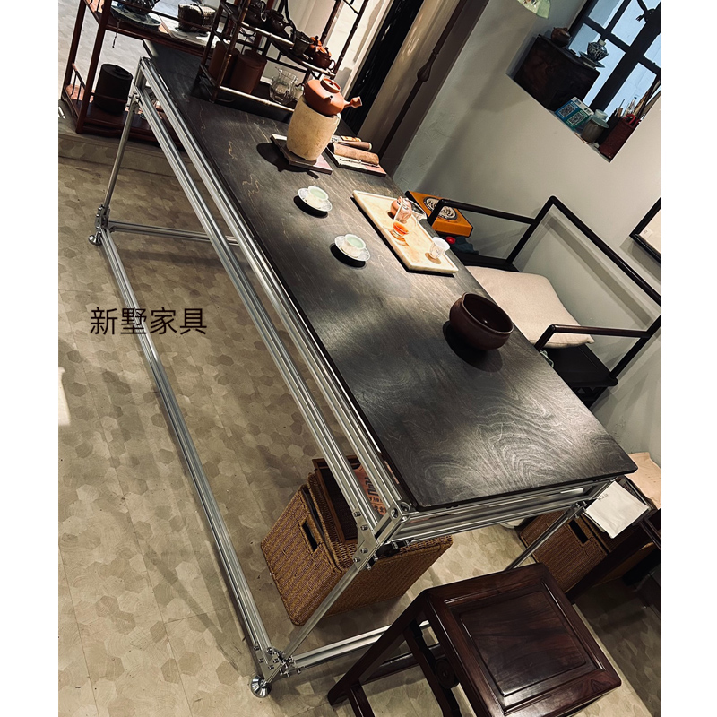 创意铝型材不锈钢桦木泡茶桌简约办公室工作台电脑桌黑色写字桌子