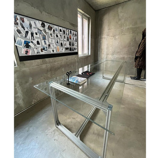 铝型材长方形办公桌饰品桌展示桌北欧简约钢化玻璃家用餐桌子现代