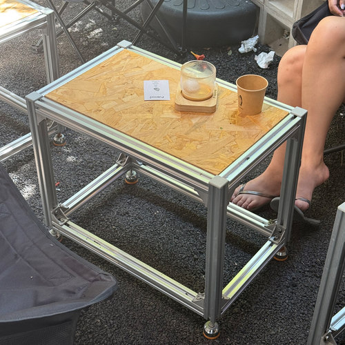 简约铝型材咖啡店餐桌咖啡桌长方形矮桌创意欧松板户外桌定制桌子
