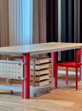 商用电脑桌小众工作台极简办公桌培训桌木质会议桌红色长桌型材桌