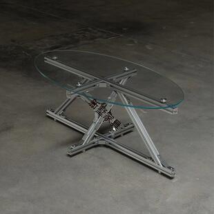 铝型材透明椭圆形茶几设计师玻璃咖啡桌茶几桌客厅家用工作室桌子