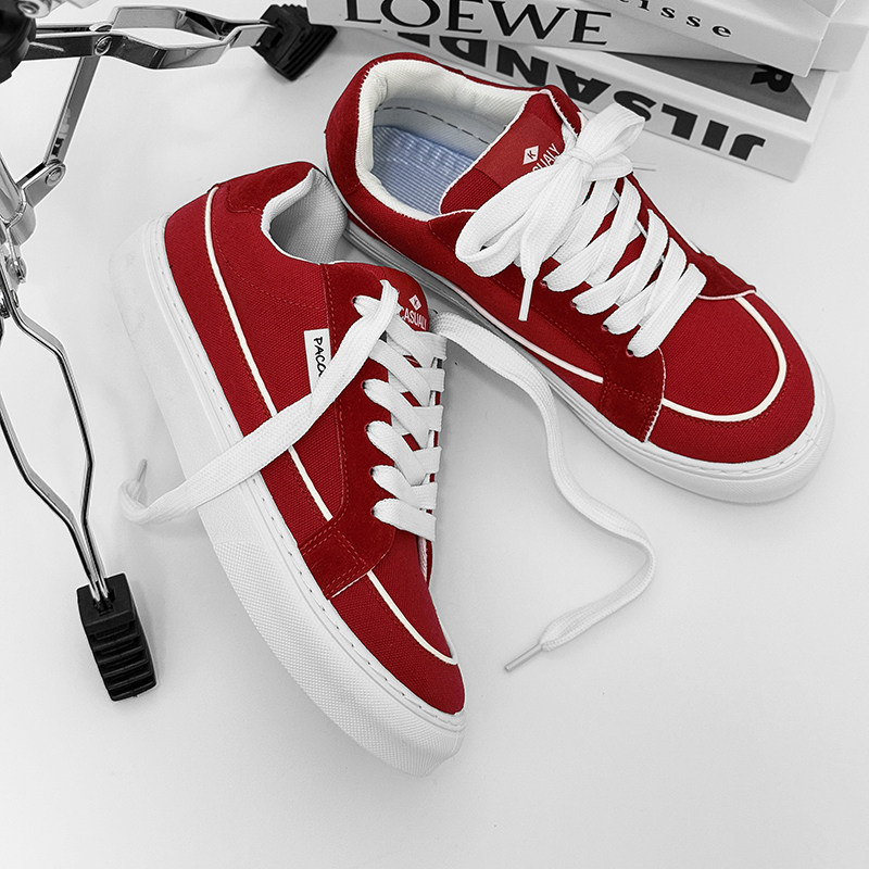 本命年马年红色运动休闲鞋学生帆布板鞋青少年跨年新年百搭小红鞋
