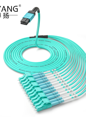 博扬 12芯MPO-LC光纤跳线母头O极性兼容MTP 40米OM4万兆多模跳纤