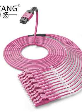 博扬 12芯MPO-LC光纤跳线母头O极性兼容MTP 50米OM4万兆多模跳纤