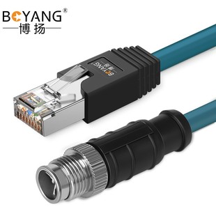 博扬 5米千兆工业拖链电缆GI 高柔相机工业网线 8针X型M12转RJ45
