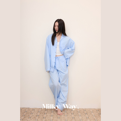 绪迹雾霾蓝家居服纯棉高级可外穿