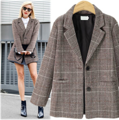 2020 autumn and winter new loose European and American retro Plaid casual suit coat