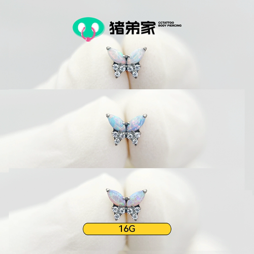 CC猪弟家 16G/18G 澳宝蝴蝶  高抛光钛合金耳骨钉耳窝钉内螺纹