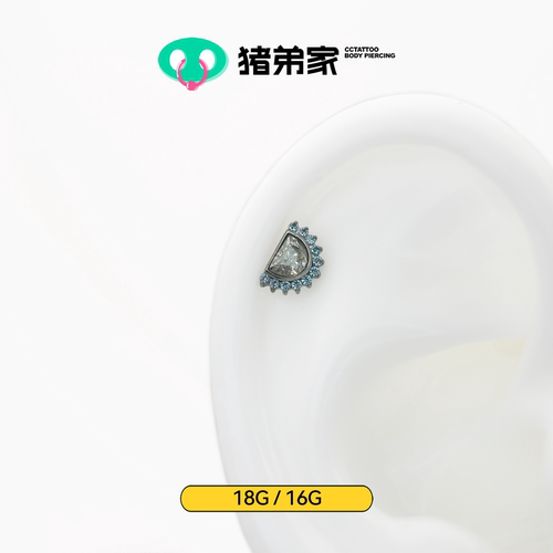 CC猪弟家 16G/18G 满钻半圆 高抛光钛合金耳钉耳骨耳窝耳垂内螺纹