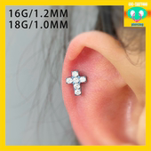CC猪弟家 钛合金耳钉耳骨钉耳窝钉内螺纹通用 十字架锆石 16G 18G