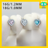 16G 18G 宝石爱心 CC猪弟家 钛合金耳钉耳骨钉耳窝钉内螺纹 通用