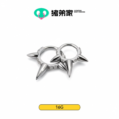 CC猪弟家 16G 朋克单狼牙 镜面耳环高抛光钛合金耳环耳骨环耳圈环