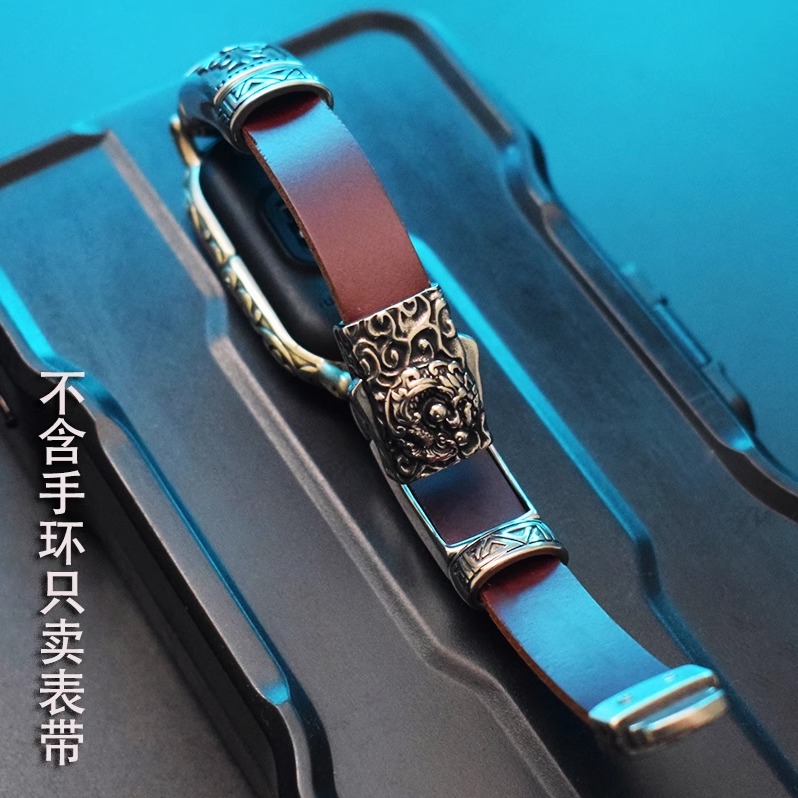 适用小米手环7腕带复古民族风真皮小米5/6nfc版3/4个性高定祥云潮