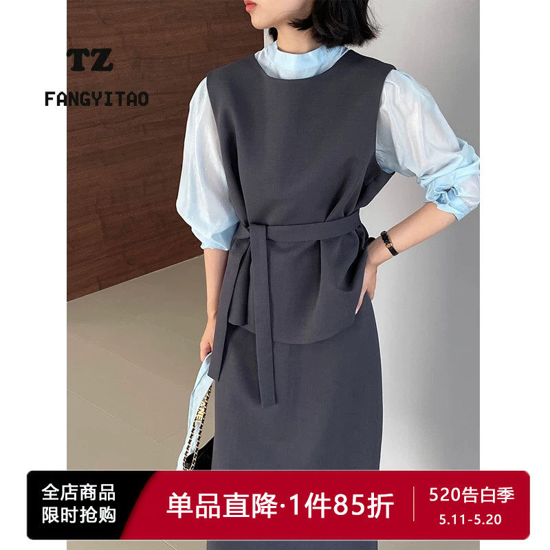 实拍法式高级感显瘦西装套装通勤简约无袖马甲半身裙两件套女春季
