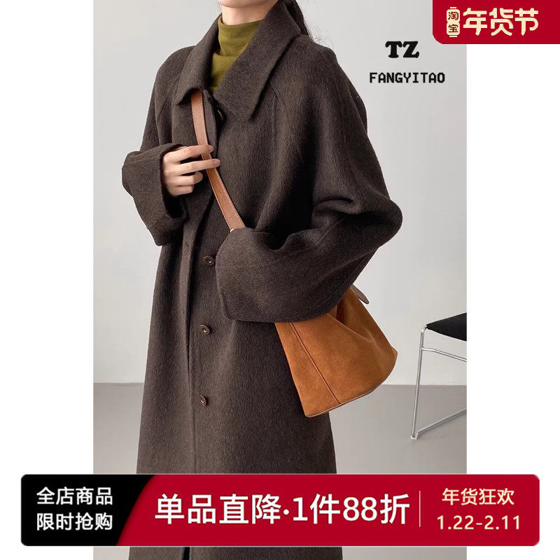 高级感！原创咖色毛呢外套女冬季加厚保暖中长款羊毛休闲呢子大衣