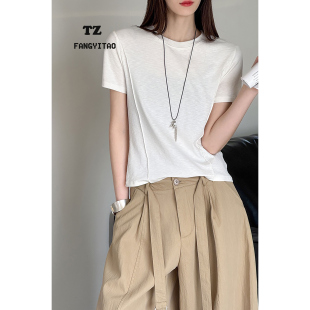 正肩短袖 打底衫 T恤女欧洲站春夏新款 时尚 潮 欧货女装 立体剪裁修身