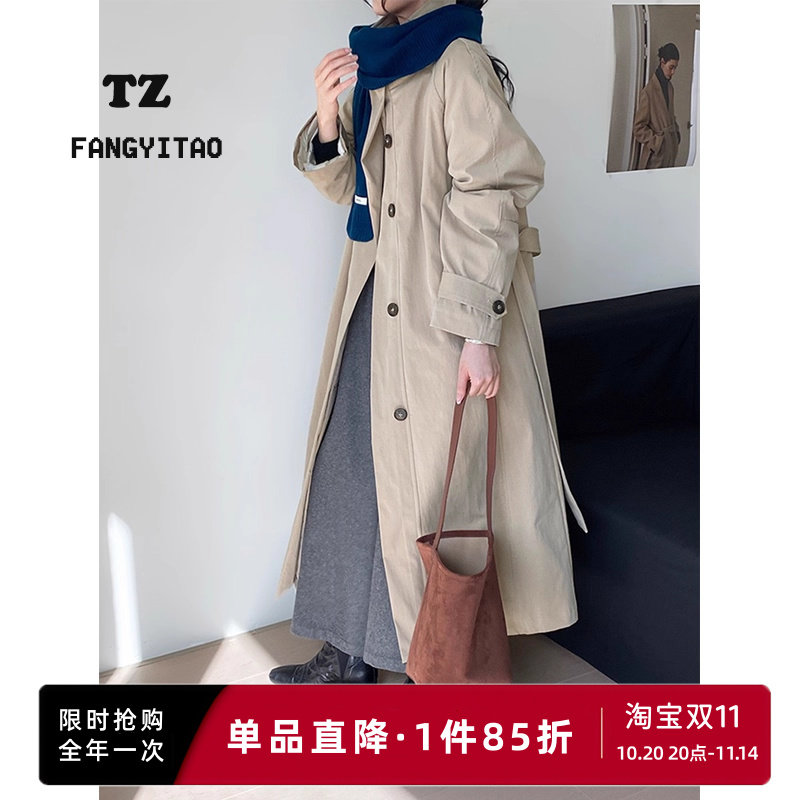 欧货中长款系带立领风衣羽绒服女2025冬季新款白鸭绒加厚收腰外套
