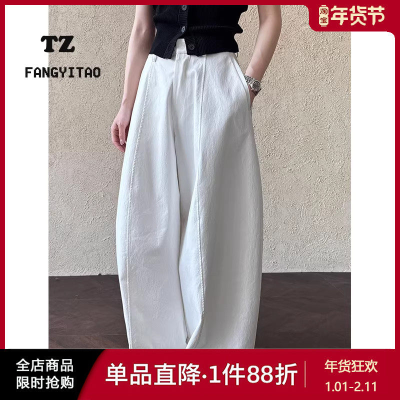 实拍！时髦高级白立体压线挺阔质感直筒镰刀休闲裤女拖地灯笼裤春,女装/女士精品,休闲裤,淘宝优惠券,粉丝福利购,淘宝优惠卷