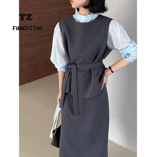 马甲半身裙两件套女春季 实拍法式 通勤简约无袖 套装 高级感显瘦西装